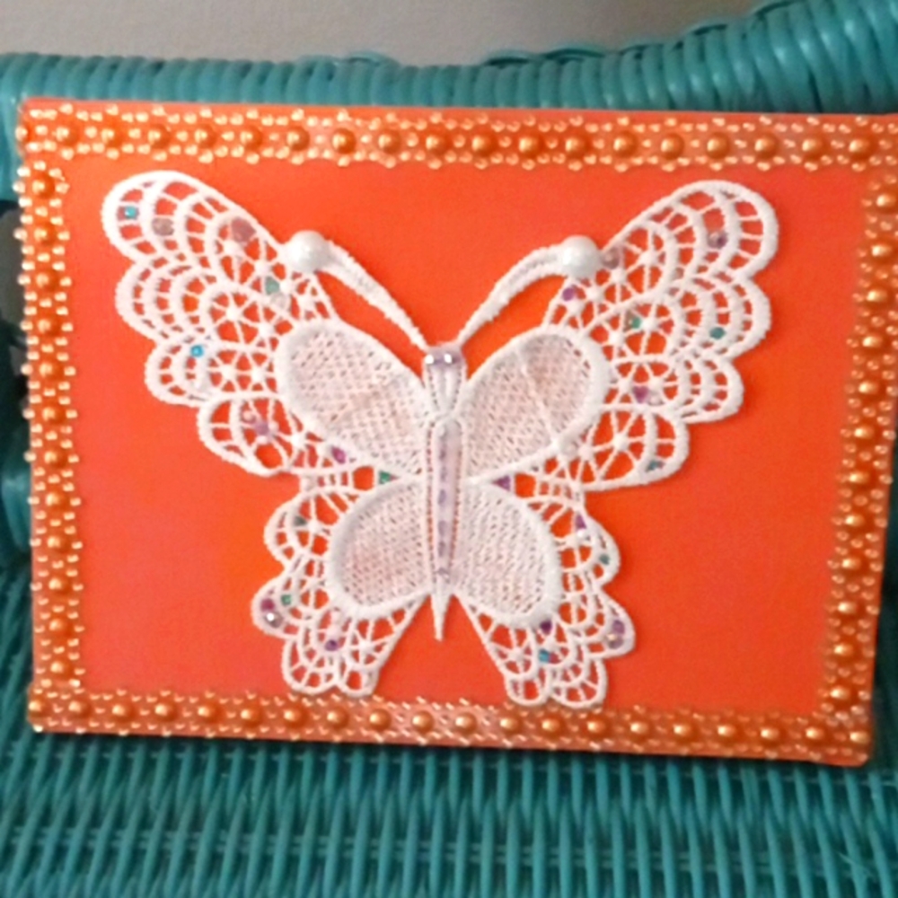 New Coral Peach Lace Butterfly Art